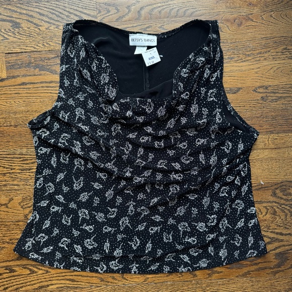 Betsy’s Things Made in USA NWT Vintage Black Floral Women's Cowl Neck Top 2X - Picture 3 of 6